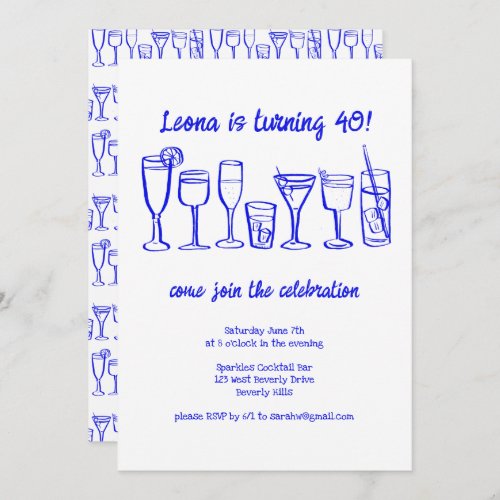 Whimsical Cocktail Drinks Custom Birthday Party Invitation