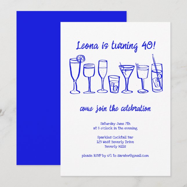 Whimsical Cocktail Drinks Custom Birthday Party Invitation (Front/Back)
