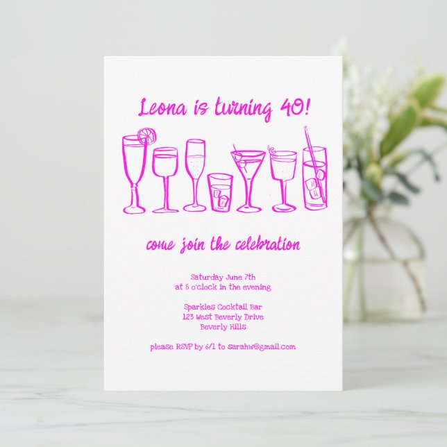 Whimsical Cocktail Drinks Custom Birthday Party Invitation (Standing Front)