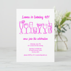 Whimsical Cocktail Drinks Custom Birthday Party Invitation
