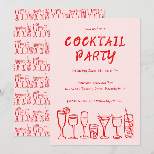Whimsical Cocktail Drinks Custom Birthday Party Invitation (Front/Back)