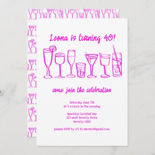 Whimsical Cocktail Drinks Custom Birthday Party Invitation