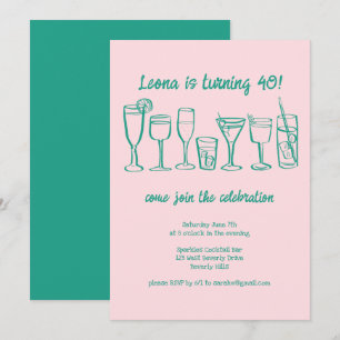 Whimsical Cocktail Drinks Custom Birthday Party Invitation