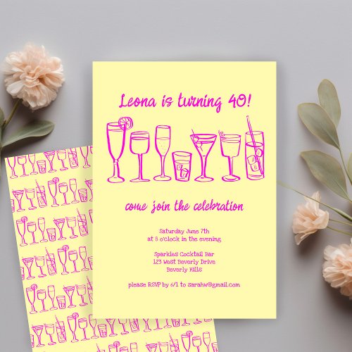 Whimsical Cocktail Drinks Custom Birthday Party Invitation