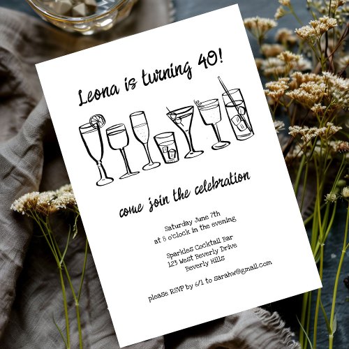 Whimsical Cocktail Drinks Custom Birthday Party Invitation