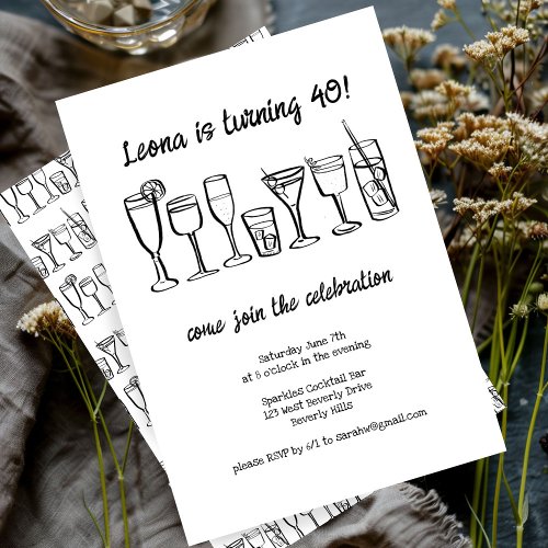 Whimsical Cocktail Drinks Custom Birthday Party Invitation