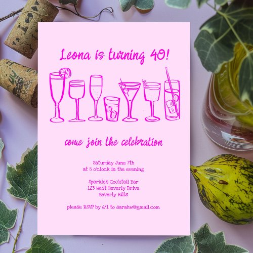 Whimsical Cocktail Drinks Custom Birthday Party Invitation