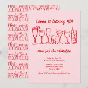 Whimsical Cocktail Drinks Custom Birthday Party Invitation