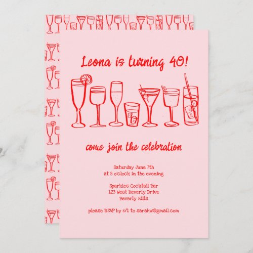 Whimsical Cocktail Drinks Custom Birthday Party Invitation