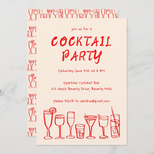 Whimsical Cocktail Drinks Custom Birthday Party Invitation (Front/Back)