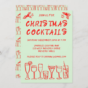 Whimsical Cocktail Drinks Custom Holiday Party Invitation