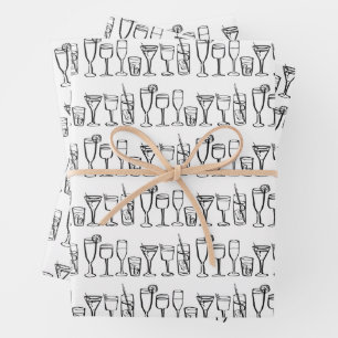 Whimsical Cocktail Drinks Wine Party B&W Gift Wrapping Paper Sheets