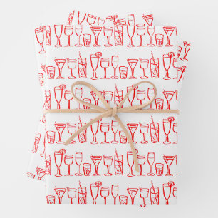Whimsical Cocktail Drinks Wine Party Colorful Gift Wrapping Paper Sheets