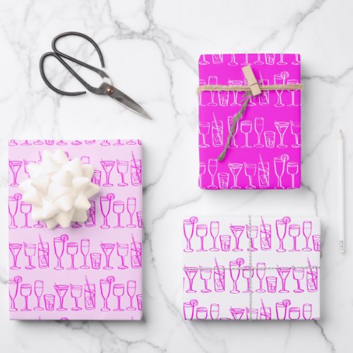 Whimsical Cocktail Drinks Wine Party Pink Gift Wrapping Paper Sheets