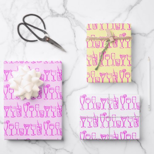 Whimsical Cocktail Drinks Wine Party Pink Gift Wrapping Paper Sheets