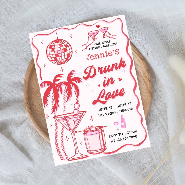 Whimsical Cocktail Drunk in Love Bachelorette Invitation (Creator Uploaded)