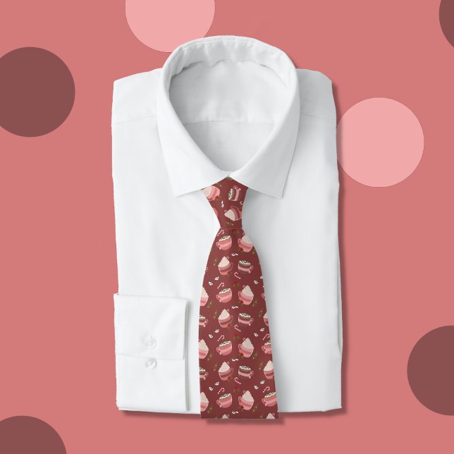 Whimsical Cocoa Mug Pattern Holiday Neck Tie (Festive Holiday tie with a whimsical cocoa mug pattern . )