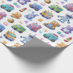 Whimsical Coding Mascots Cute Robots Teaching ABC Wrapping Paper