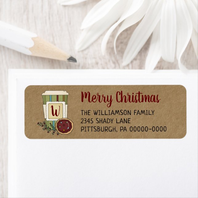 Whimsical Coffee & Cookies Monogrammed Christmas Label (Insitu)
