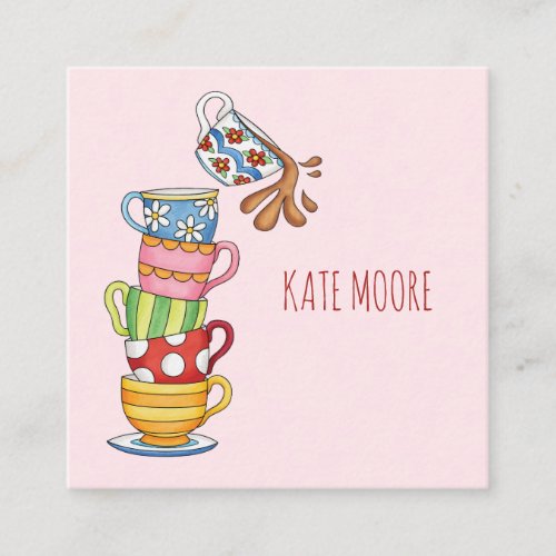 Whimsical Coffee Cups Lets Meet For Coffee Calling Card