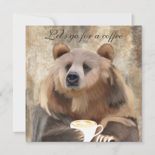 Whimsical Coffee Drinking Bear Let's Catch Up! Invitation