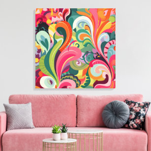 Whimsical Color Burst: Vibrant Patterned Art Canvas Print