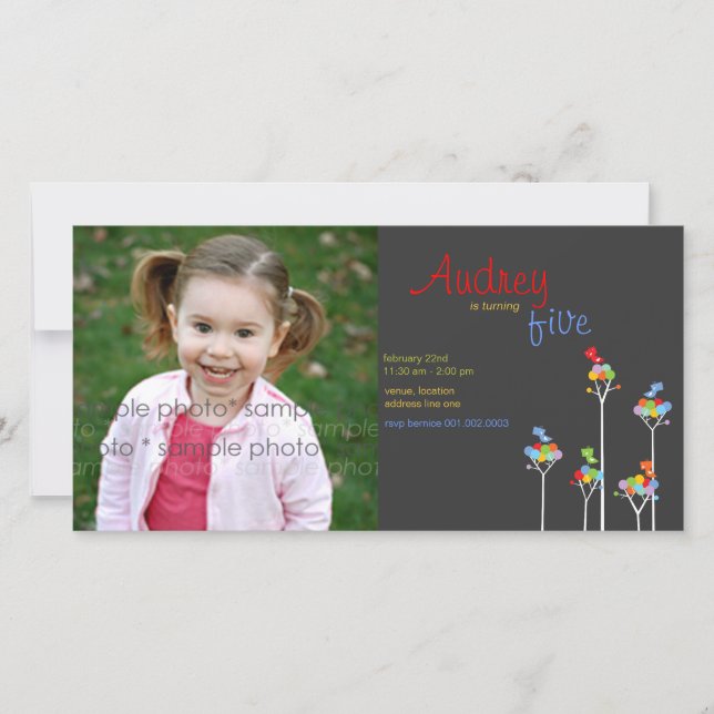 Whimsical Color Dots Birds Tree Kids 5th Birthday (Front)