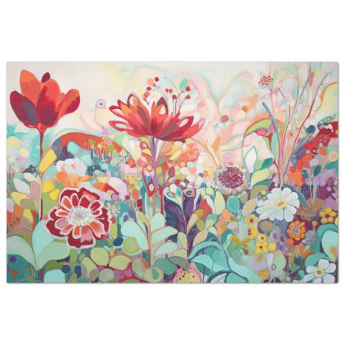 Whimsical Color Flower Abstract Painting Decoupage Tissue Paper