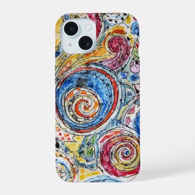 Whimsical Color Spiral Abstract Pattern Design iPhone 15 Case (Back)