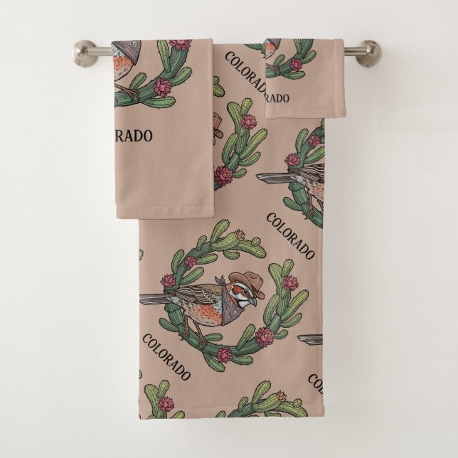 Whimsical Colorado Lark Bunting Bird  Bath Towel Set (Insitu)
