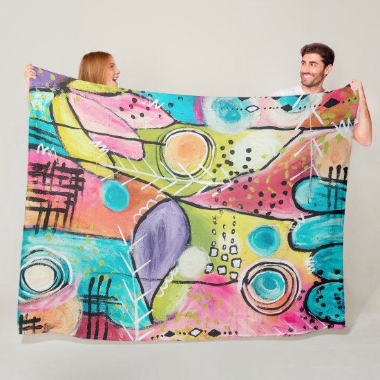 Whimsical Colorful Abstract Artistic Aqua Pink Fun Fleece Blanket