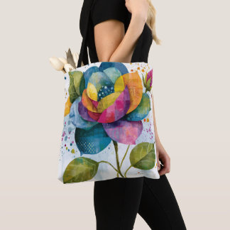 Whimsical Colorful Abstract Watercolor Rose Tote Bag
