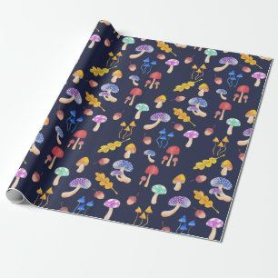 Whimsical Colorful Autumn Mushrooms Wrapping Paper