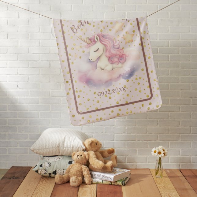 Whimsical & Colorful Baby Unicorn Baby Blanket (In Situ)