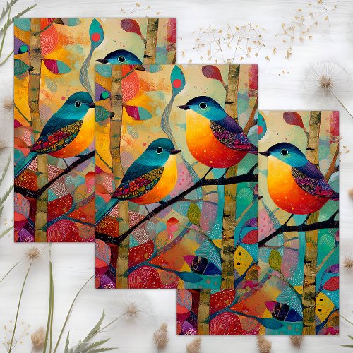 WHIMSICAL COLORFUL BIRD DECOUPAGE TISSUE PAPER