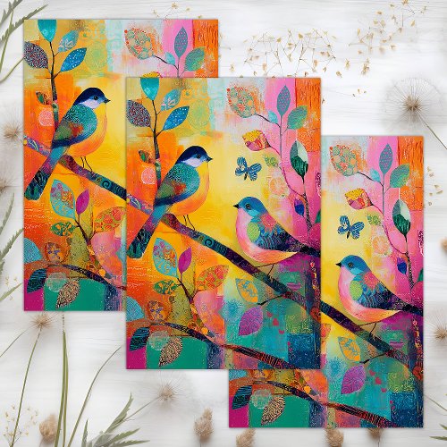WHIMSICAL COLORFUL BIRD DECOUPAGE TISSUE PAPER