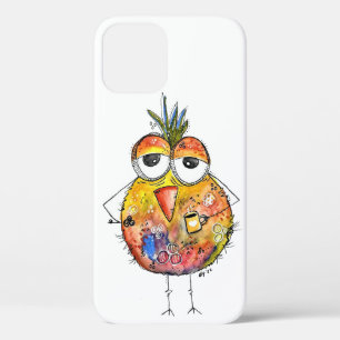 Whimsical Colorful Bird Drinking Coffee iPhone 12 Case