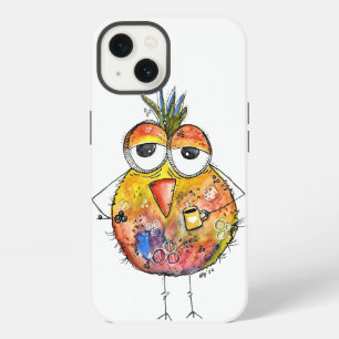 Whimsical Colorful Bird Drinking Coffee iPhone 13 Case