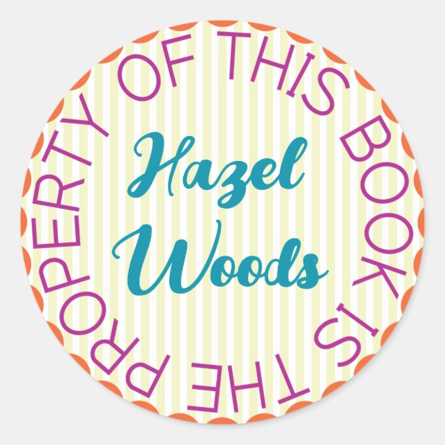 Whimsical, Colorful, Bold Bookplate Sticker (Front)