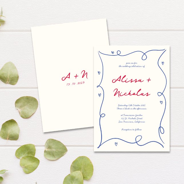 Whimsical Colorful Border Script Monogram Wedding Invitation (Creator Uploaded)