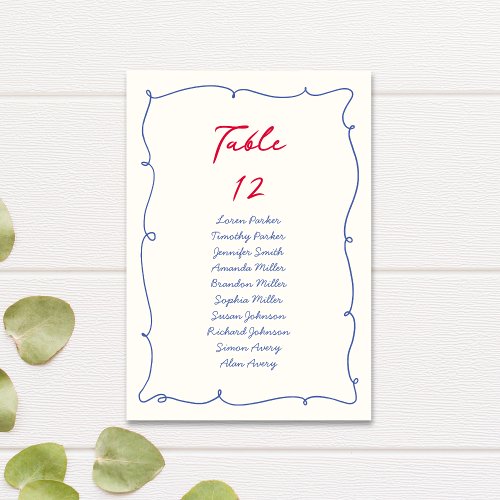 Whimsical Colorful Border Script Seating Chart Table Number