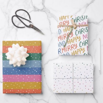 Whimsical Colorful Bright Snowfall Stripes Wrappin Wrapping Paper Sheets by NBpaperco at Zazzle
