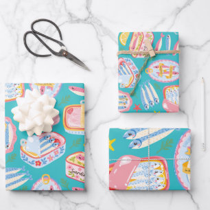 Whimsical colorful Canned sardines fish Wrapping Paper Sheets
