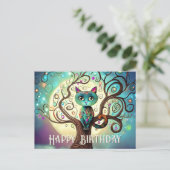 Whimsical Colorful Cat Full Moon Artwork Birthday Postcard (Standing Front)