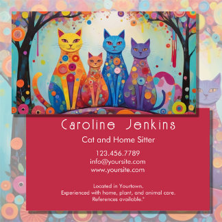 Whimsical colorful cats illustration business card