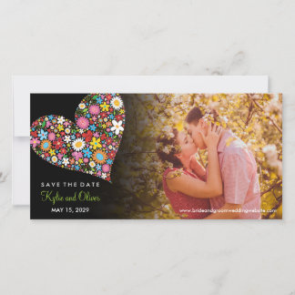 Whimsical Colorful Chic Spring Flowers Heart Photo Save The Date