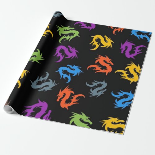 WHIMSICAL COLORFUL CHINESE DRAGON PATTERN WRAPPING PAPER