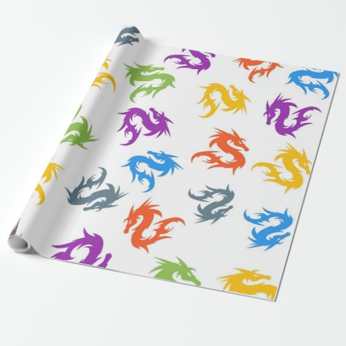 WHIMSICAL COLORFUL CHINESE DRAGON PATTERN WRAPPING PAPER