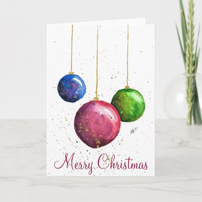 Whimsical, Colorful Christmas Baubles Card (Front)