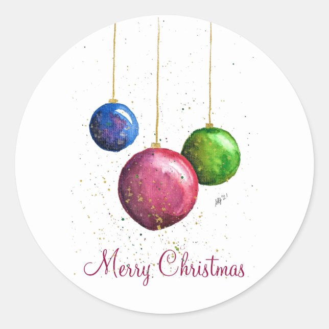 Whimsical, Colorful Christmas Baubles Classic Round Sticker (Front)